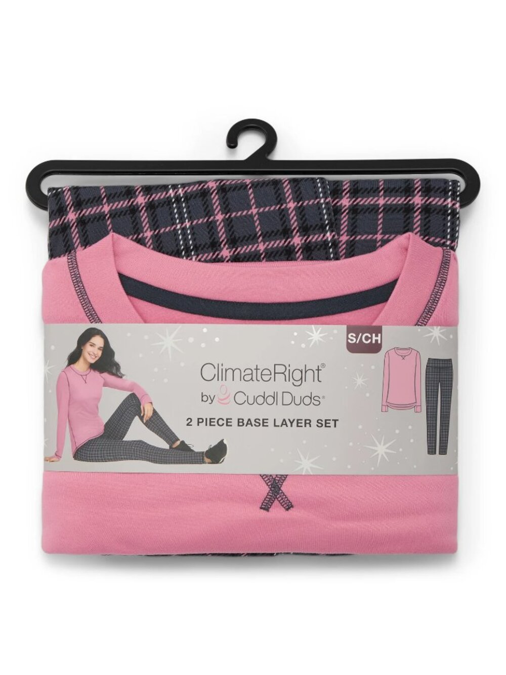ClimateRight by Cuddl Duds 2-Piece Base Layer Set Small Grey Tartan - Picture 4 of 4